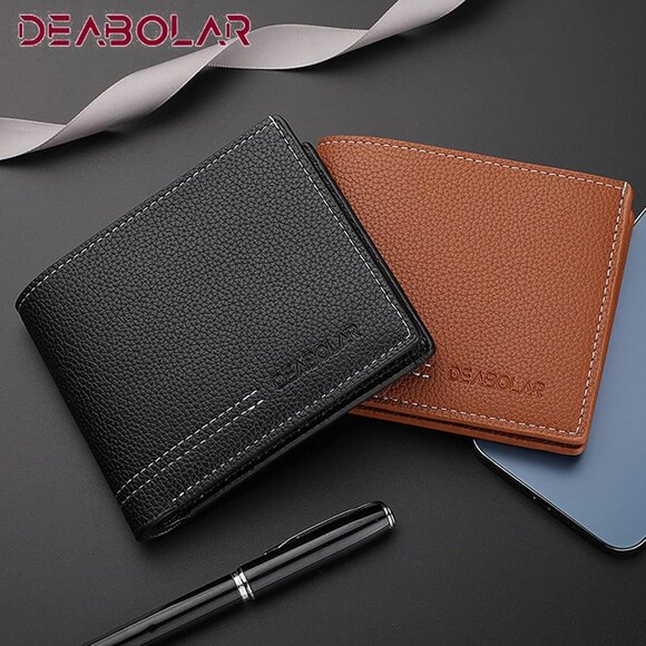 Men Wallet Black PU Material 4 Card Holder 2 Money Pockets 1 Clear Window - Picture 7 of 7